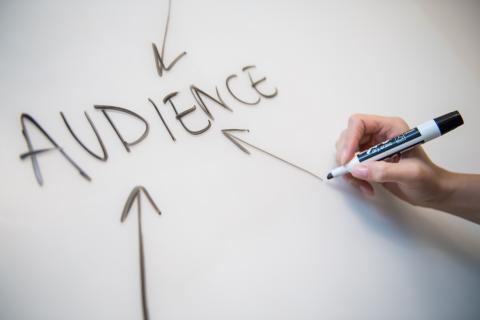Arrows pointing at the word "Audience" written at the centre of a white board