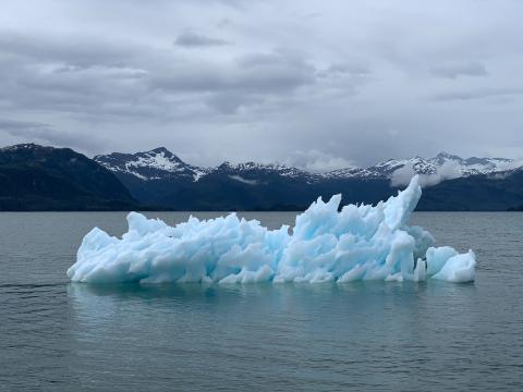 An iceberg drifting away in the Arctic sea